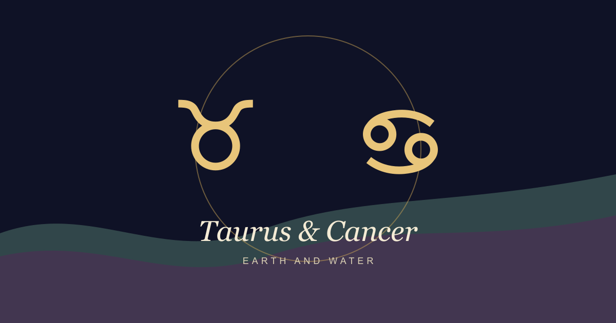 Taurus and Cancer compatibility artwork with earth and water symbolism