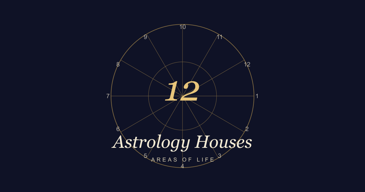 The 12 houses of astrology artwork with a twelve-part birth chart wheel