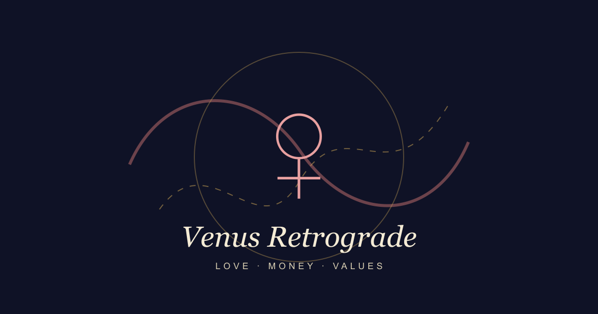 Venus retrograde artwork with a Venus glyph and looping rose-gold orbit path